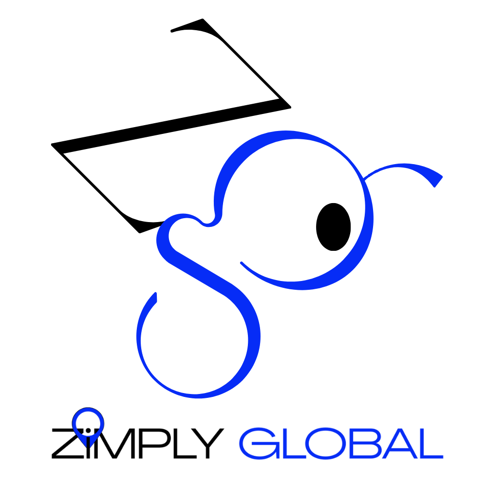ZiMPLY GLOBAL Transparent Blue Black 1000 x 1000 px PNG ZG Travel Ant Mascot with Logo Zimply Global Blue Black color transparent background ZG Travel Ant Logo with Brand logo