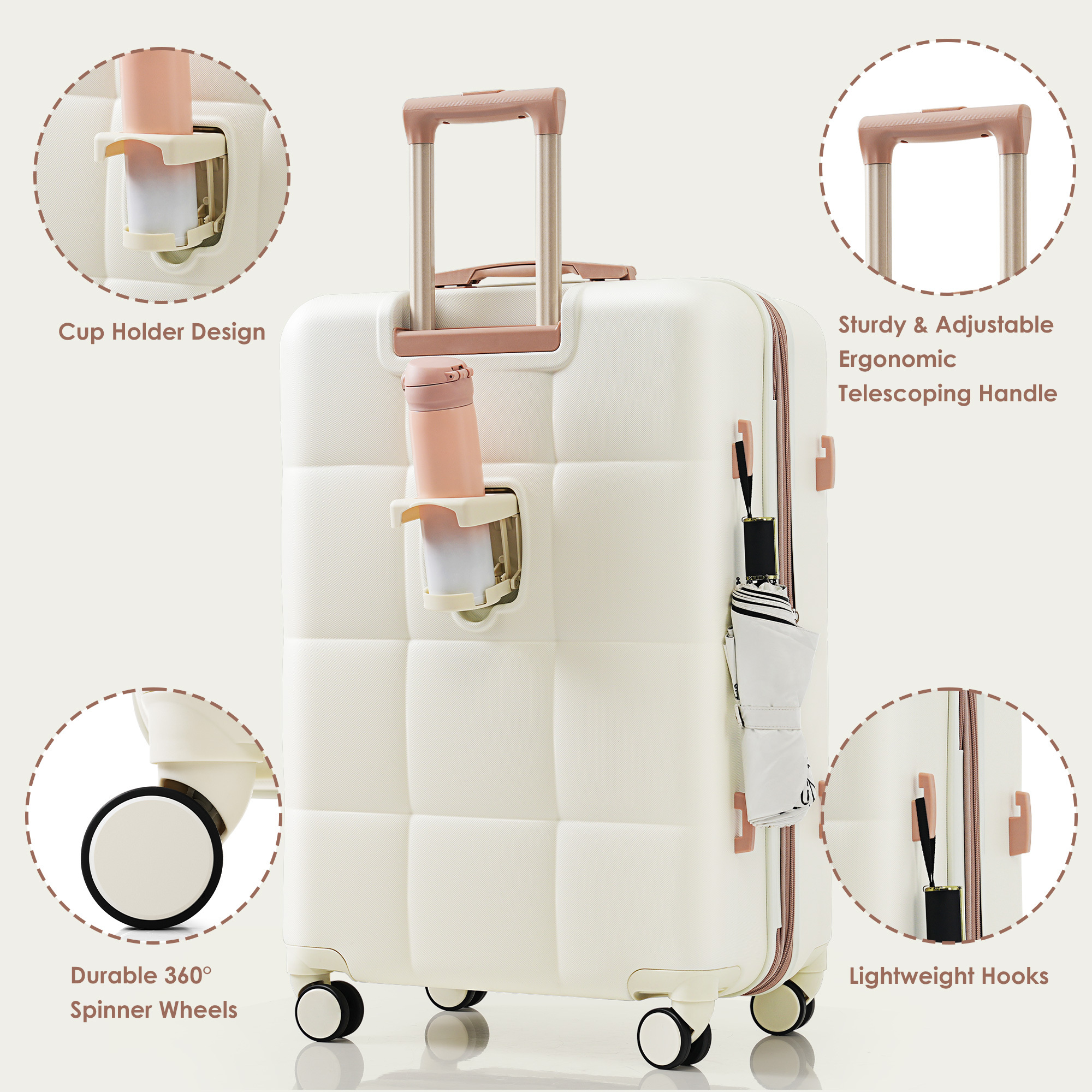 Beige 4-Piece Expandable Luggage Set with USB Port & Spinner Wheels Beige 4-Piece Expandable Luggage Set with USB Port & Spinner Wheels - Image 3