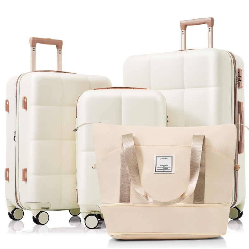 Beige 4-Piece Expandable Luggage Set with USB Port & Spinner Wheels