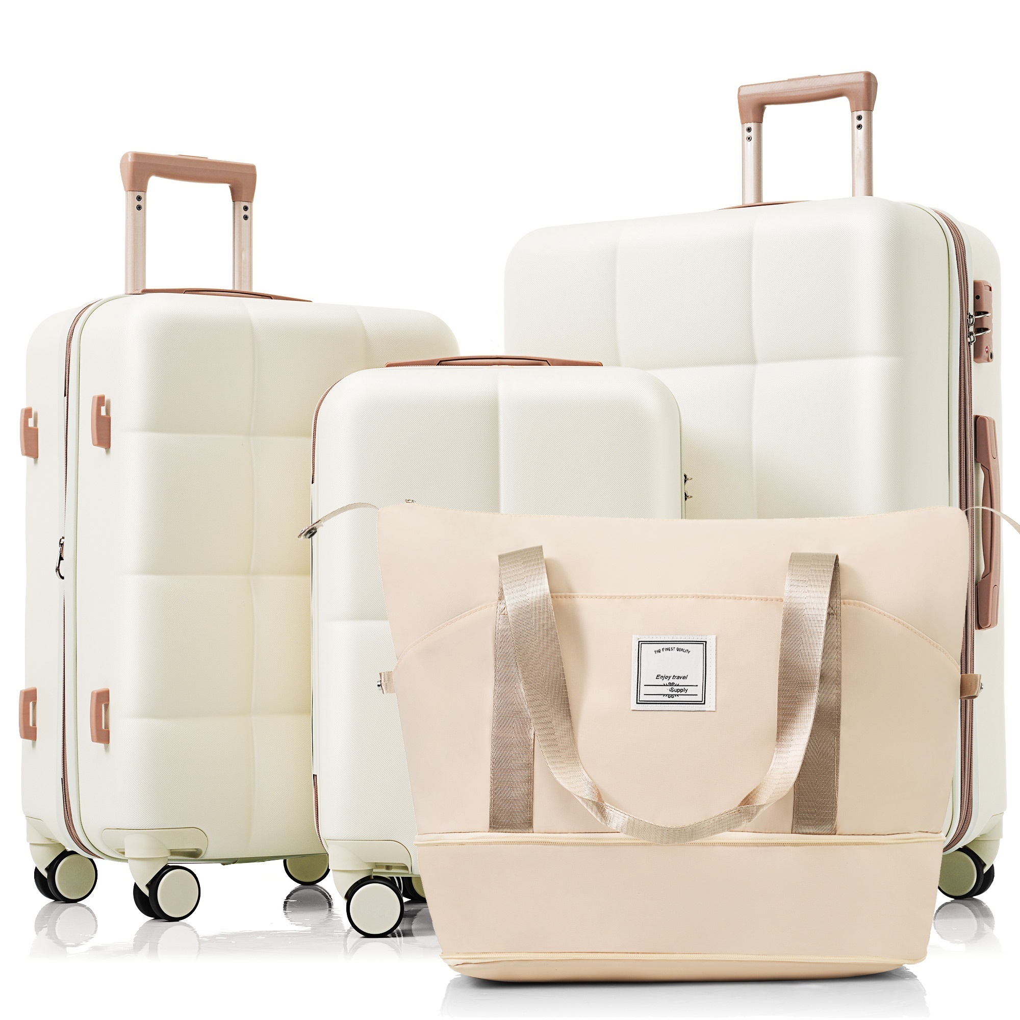 Beige 4-Piece Expandable Luggage Set with USB Port & Spinner Wheels Beige 4-Piece Expandable Luggage Set with USB Port & Spinner Wheels